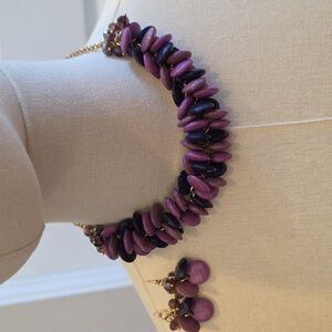 Elegant Purple and Gold Necklace and Earring Set